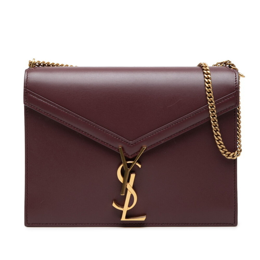 Saint Laurent Cassandra YSL Logo Chain Shoulder Bag 532750 Bordeaux Leather W...